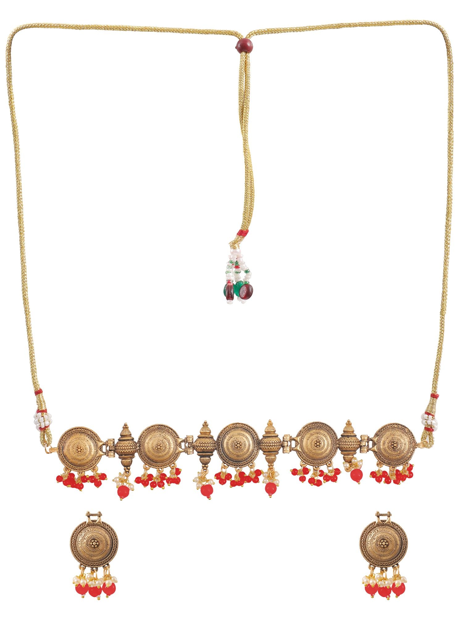 Antique Gold Plated Hot Pink Polki Choker Set for Party