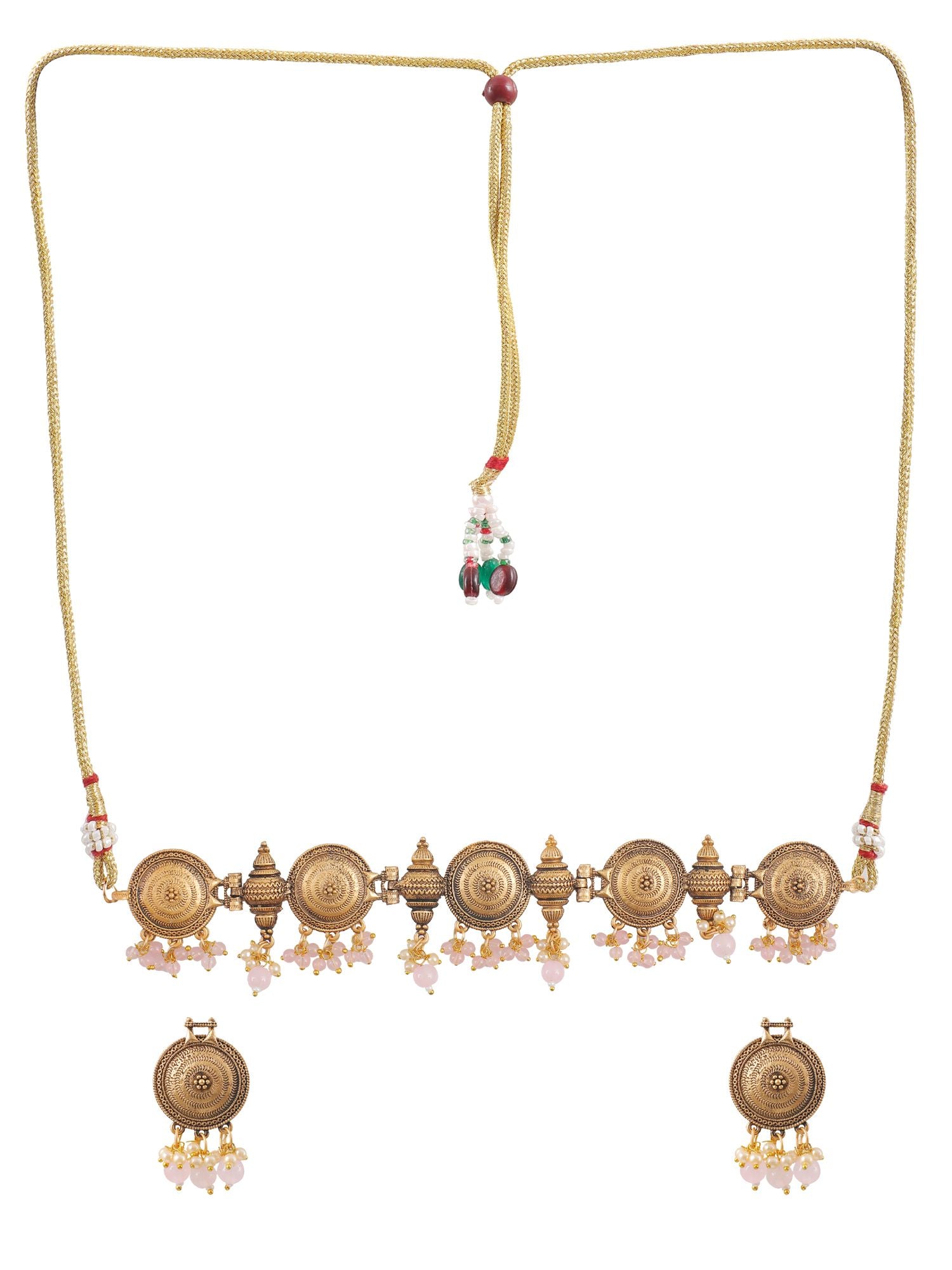 Antique Gold Plated Pink Polki Choker Set for Party