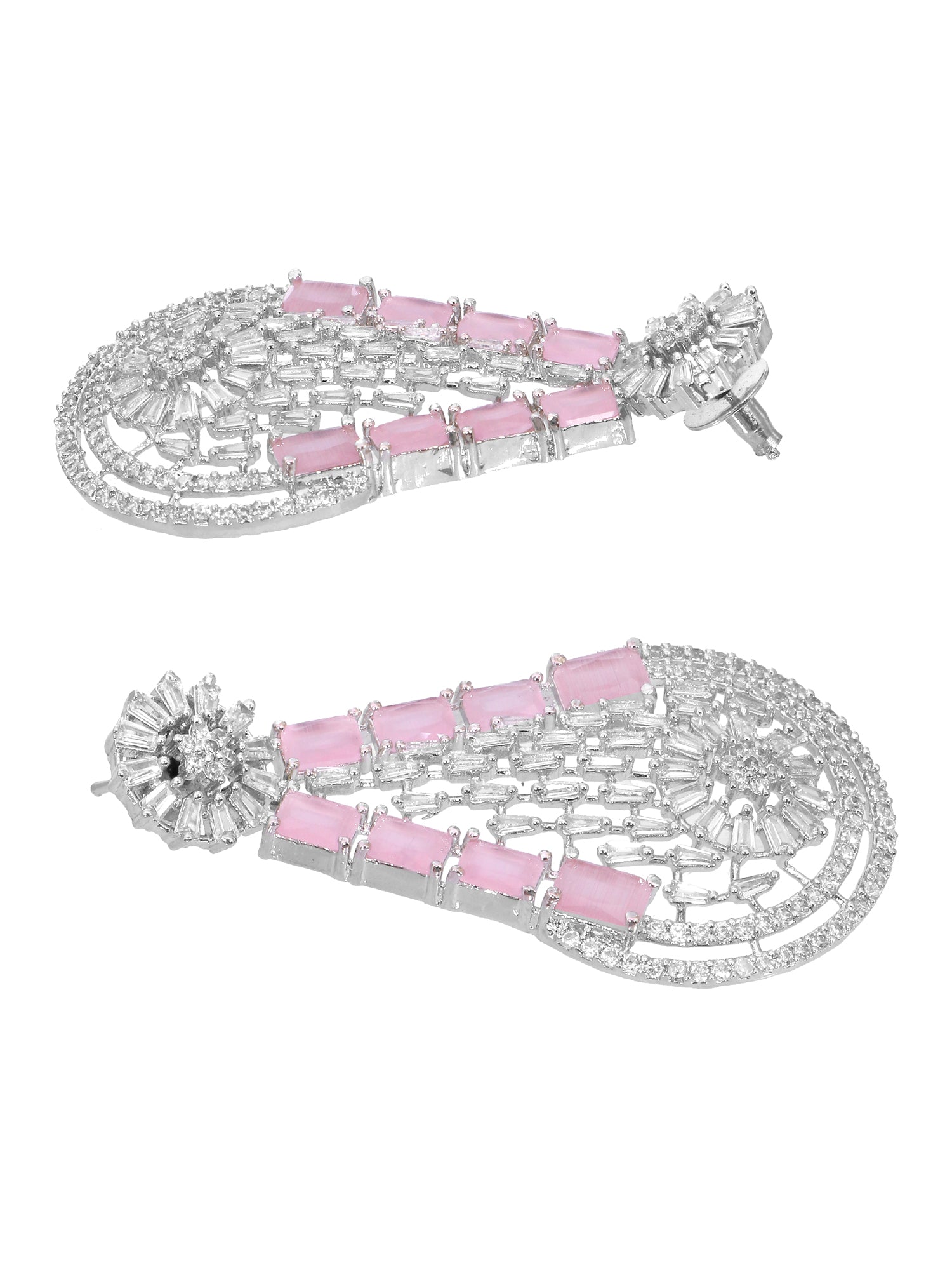 SwaDev American Diamond Silver & Pink Oval Shape Party Wear  Dangler Earring SDJE0001