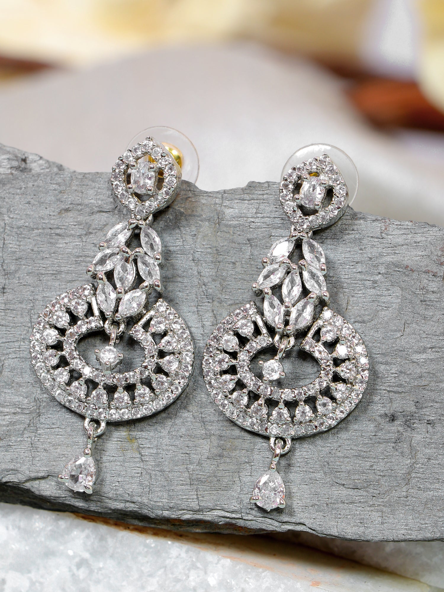Nora Earrings-Exclusive Designer American Diamond Studded Drop &  Dangler Earring for Women