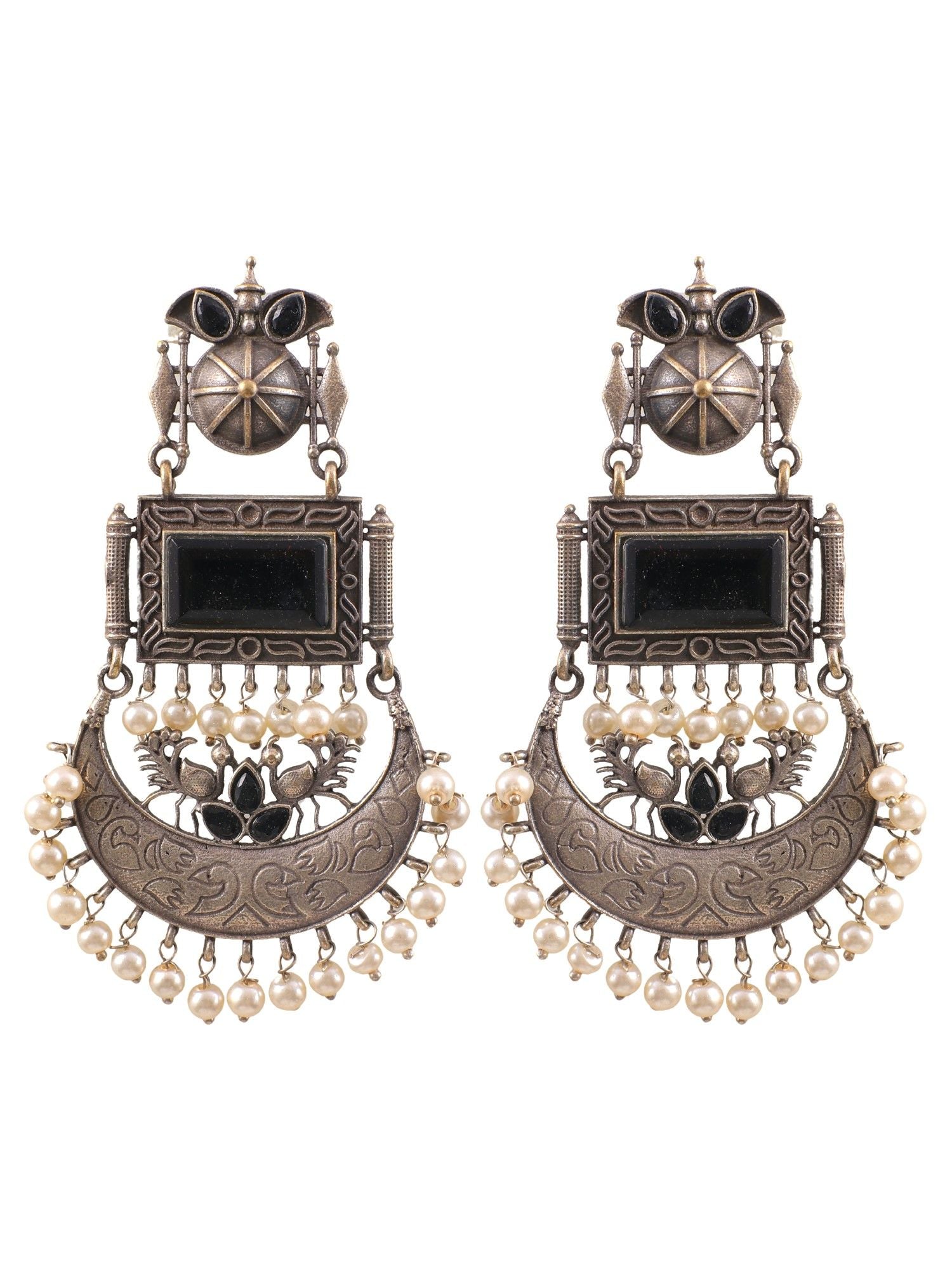 Green Oxidized Silver Statement Earrings for Girls and Women