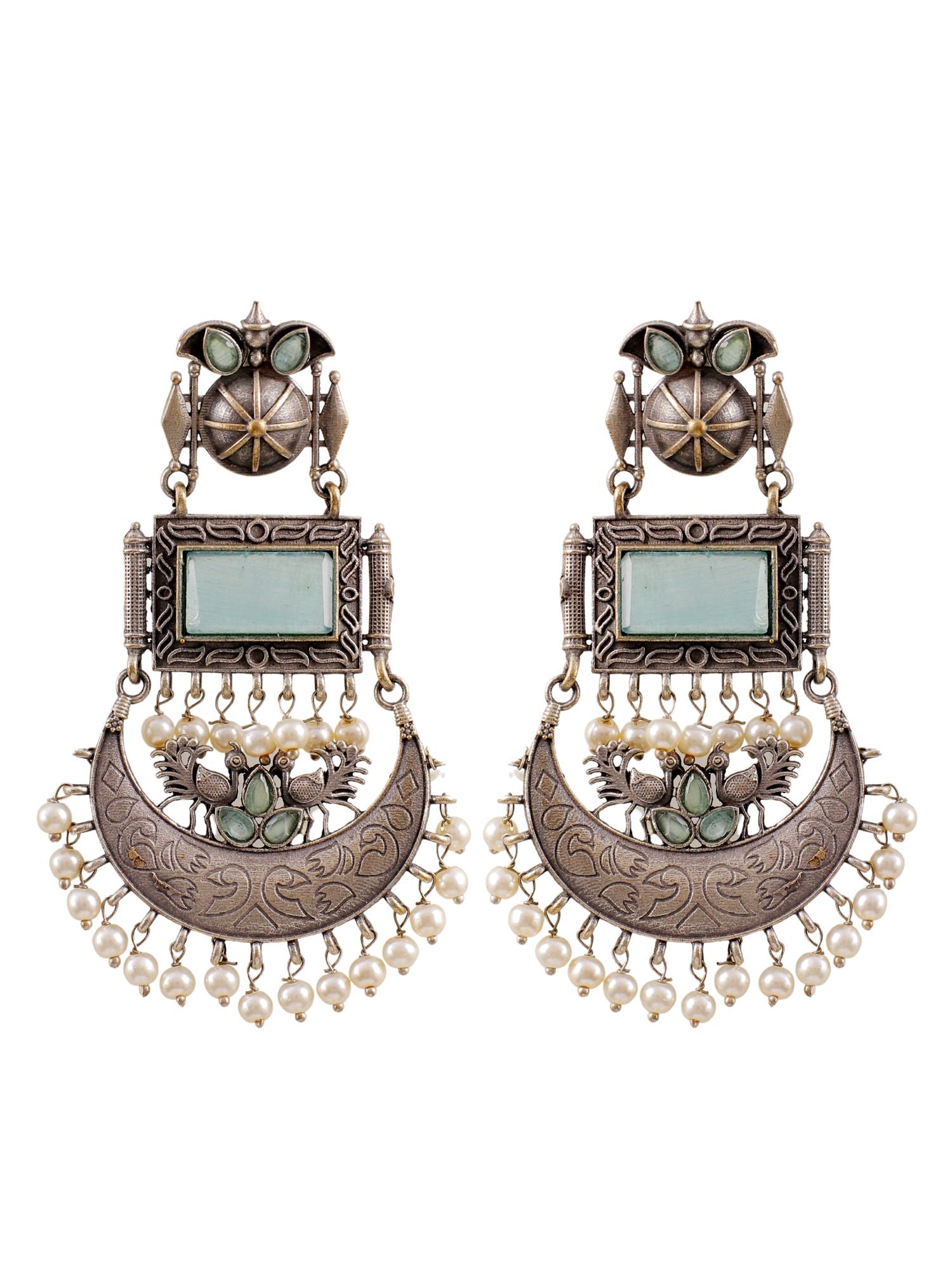 Stylish Silver Earrings for Girls Women Mint Green Statement