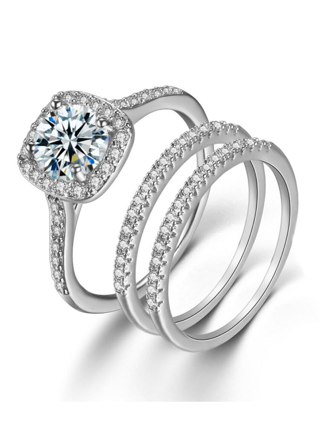 Antique Silver-Plated Trio  Finger Ring Set for Trendy Women & Girls