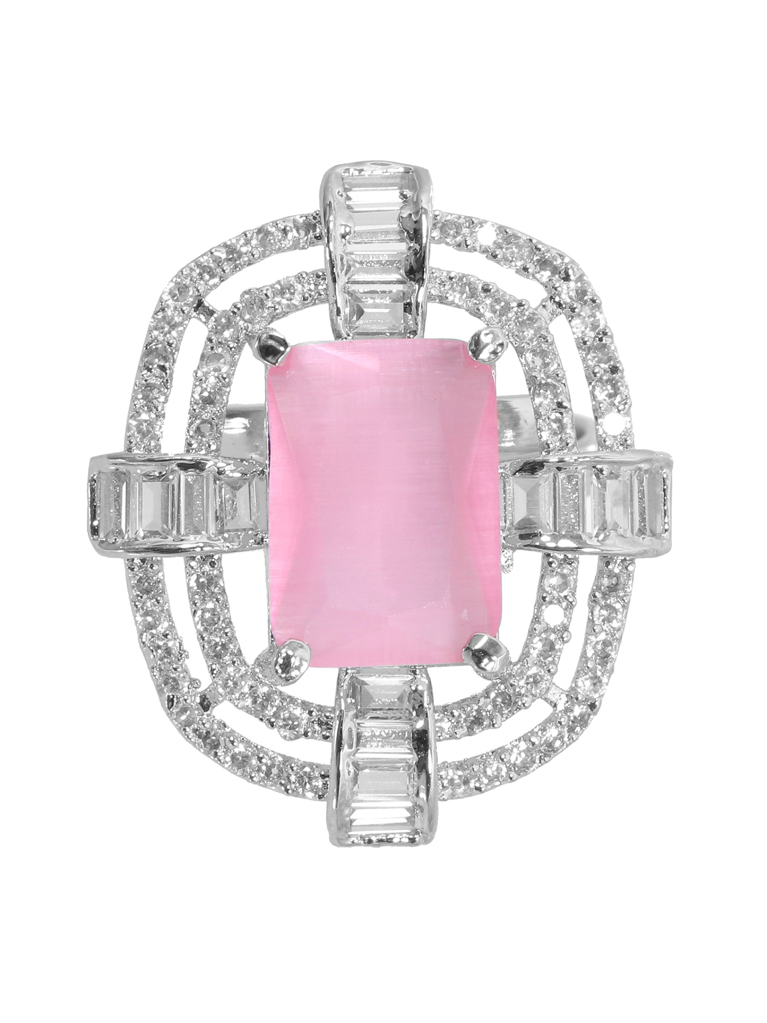 Dazzling Divas Big Oval Sterling Silver American Diamond Ring for Women and Girls