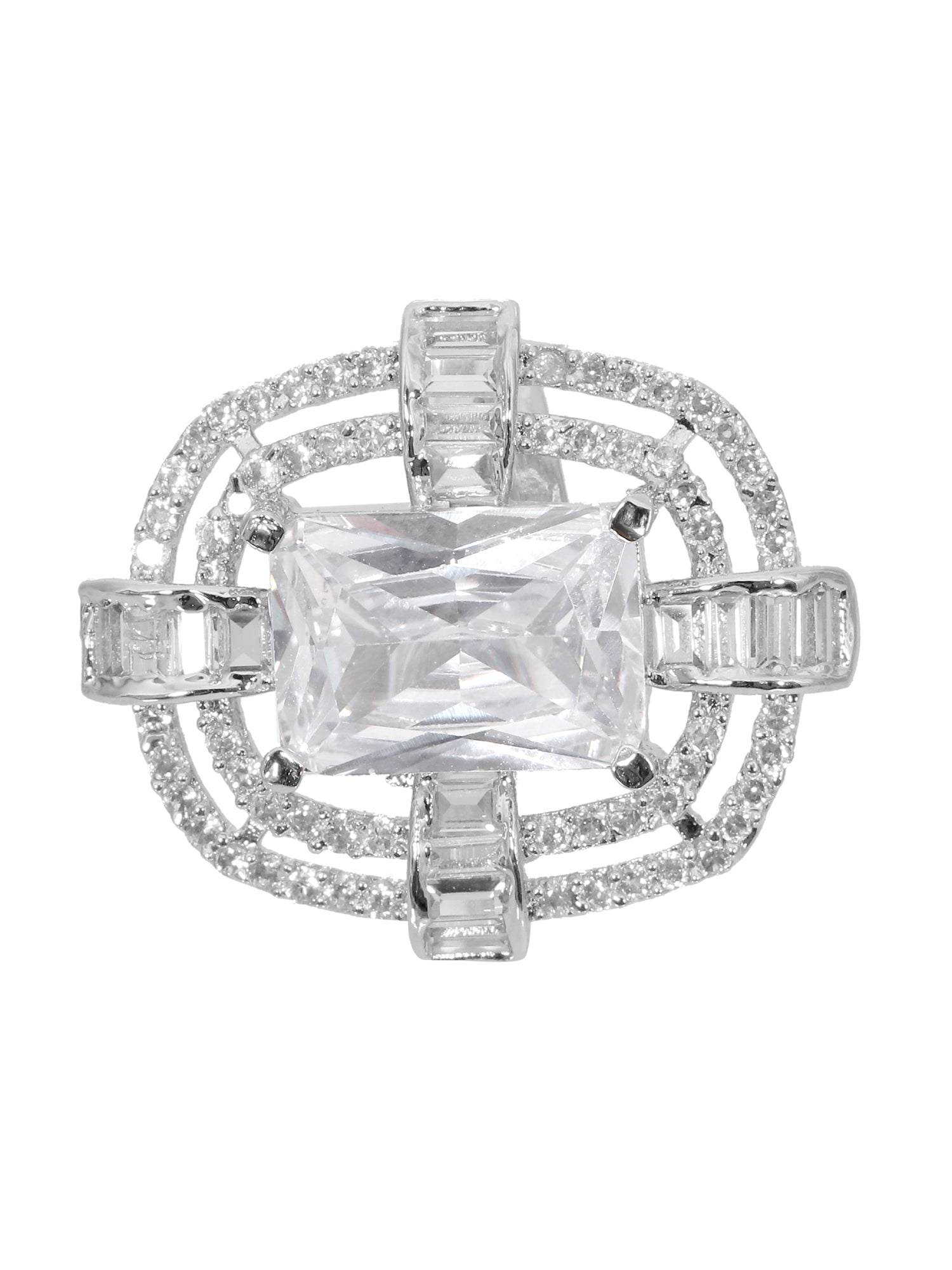 Dazzling Divas Big Oval Sterling Silver American Diamond Ring for Women and Girls