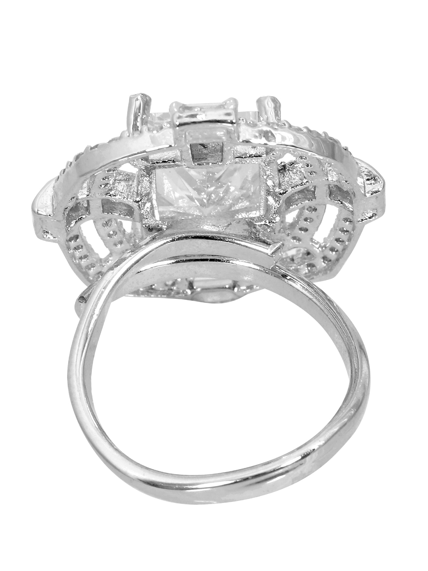 Dazzling Divas Big Oval Sterling Silver American Diamond Ring for Women and Girls