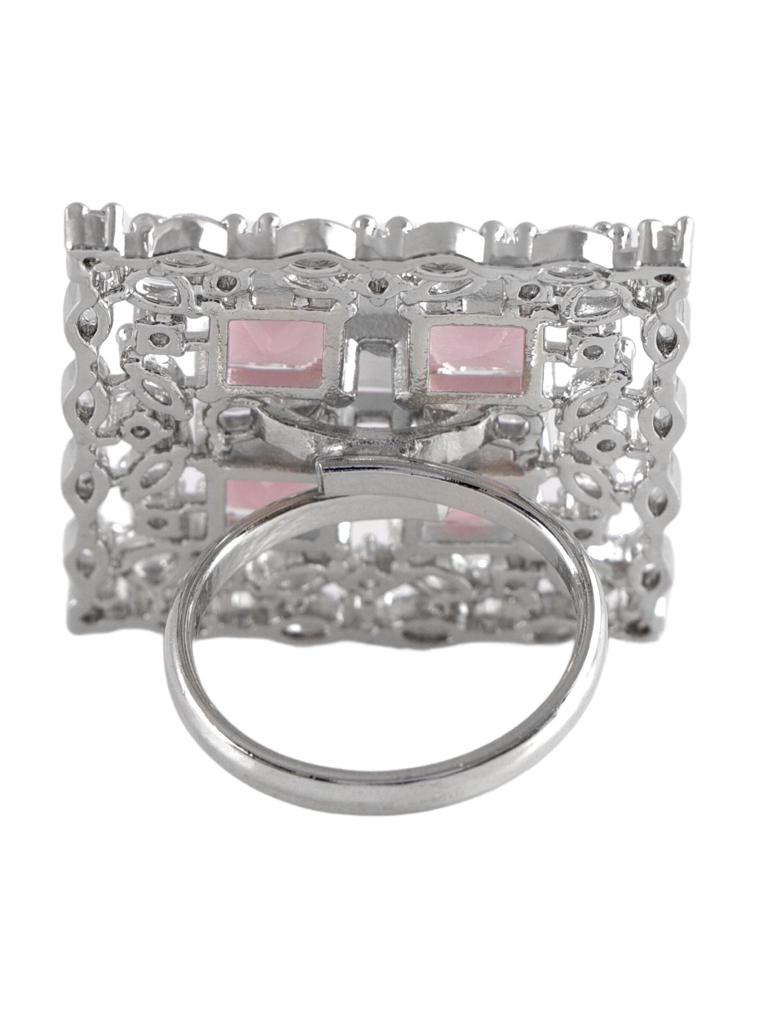 Pink Elegance - Silver Plated American Diamond Cocktail Ring for Women