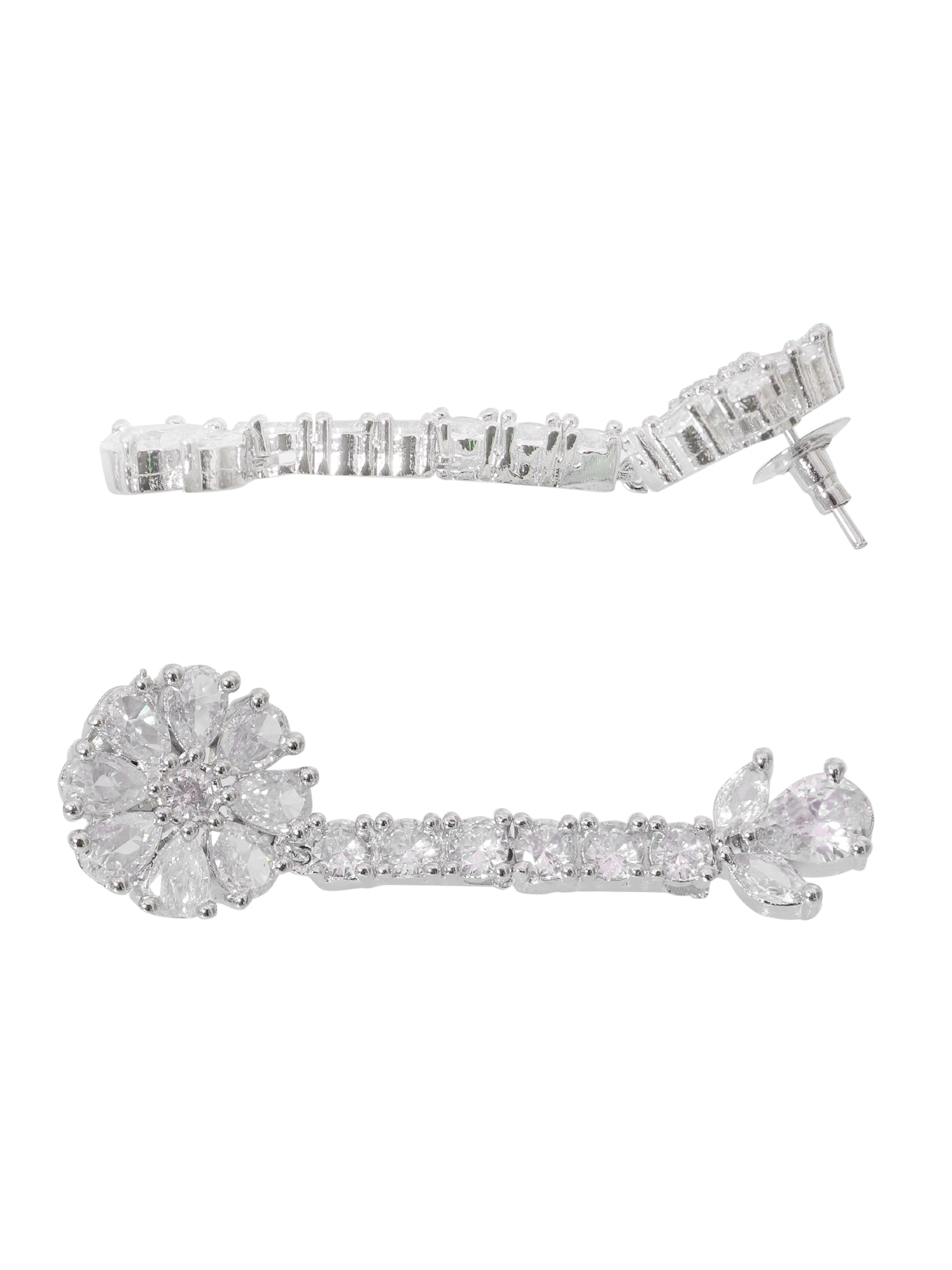 SwaDev White Ruby Flower Silver-Pltaed American Diamond Jewellery Set SDJS0001