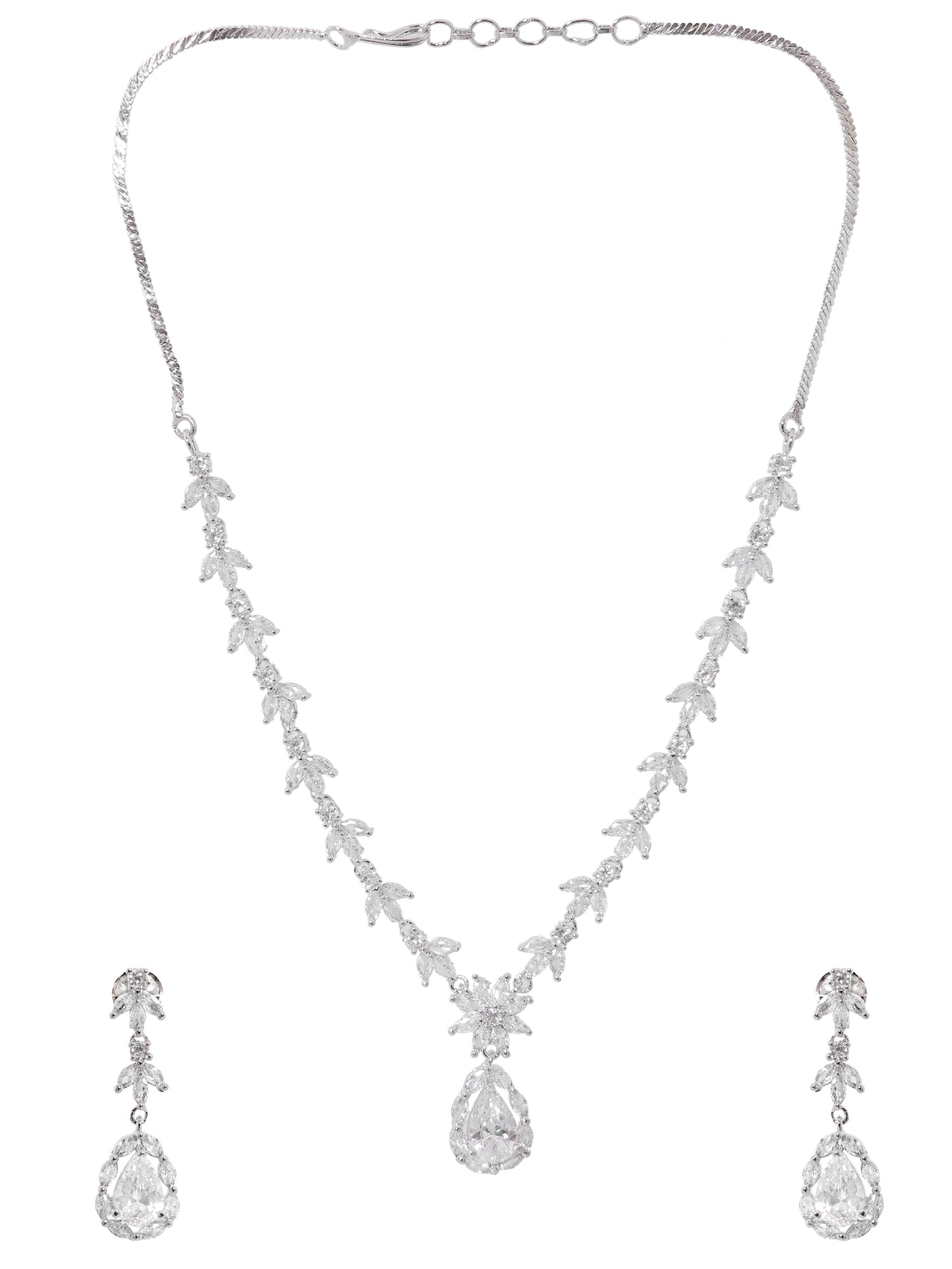Fashionable White & Silver-Plated Leafy Design Jewellery Set for Young Girls and Women