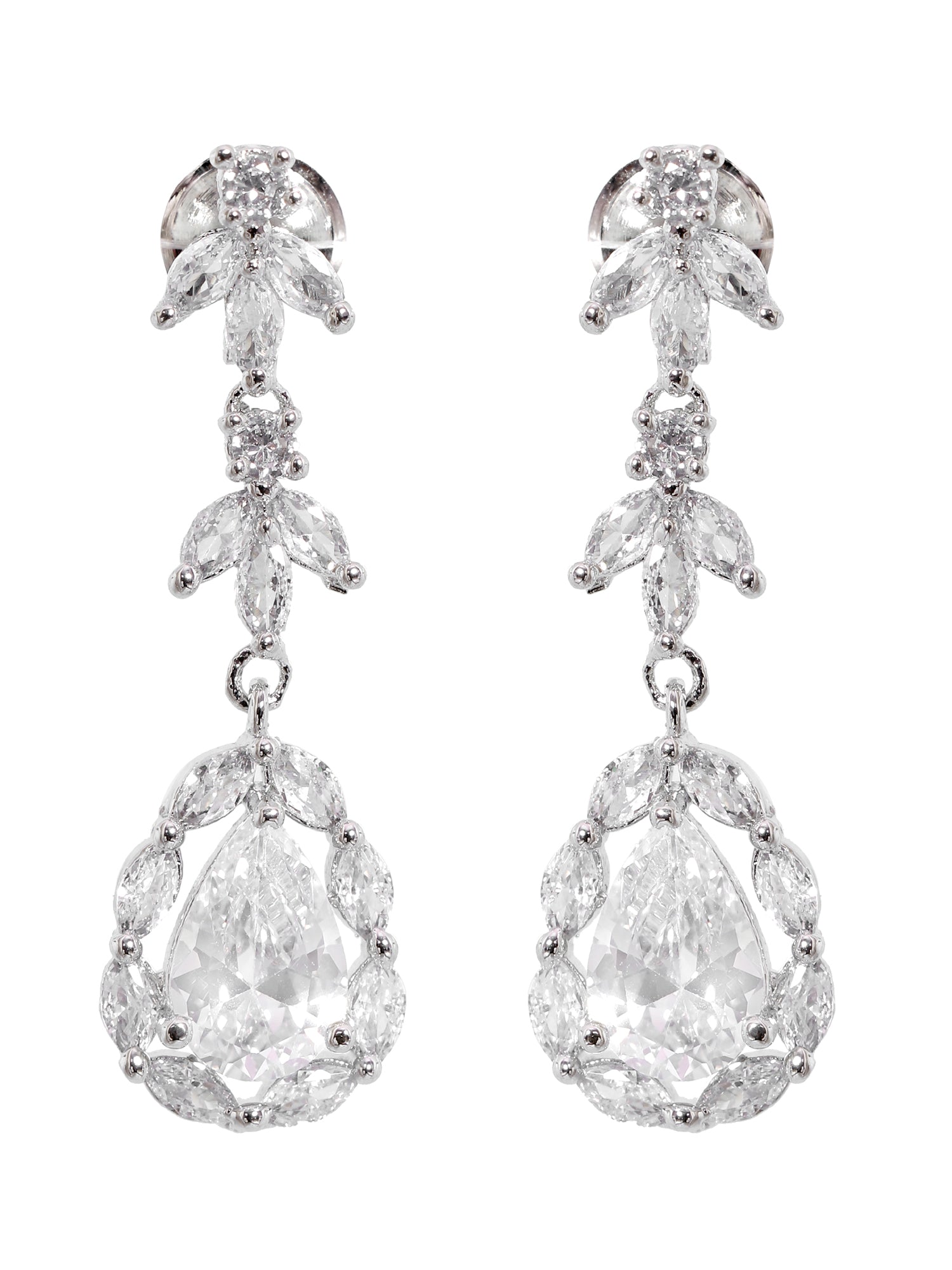 Fashionable White & Silver-Plated Leafy Design Jewellery Set for Young Girls and Women