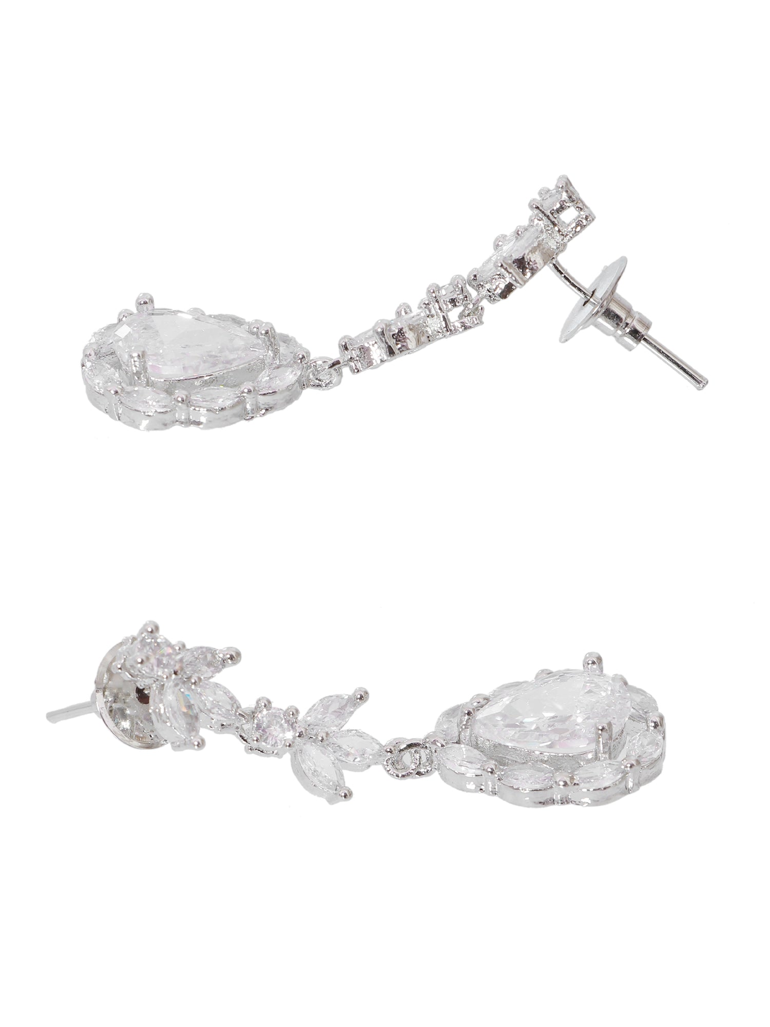 Fashionable White & Silver-Plated Leafy Design Jewellery Set for Young Girls and Women