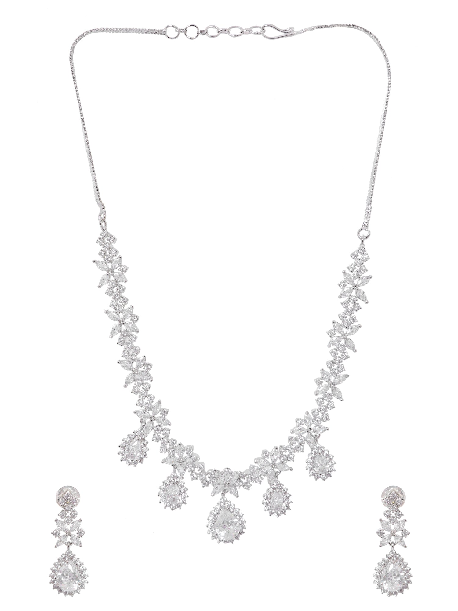SwaDev American Diamond White & Silver-Plated Heavy  Party Wear Jewellery Set SDJS0005