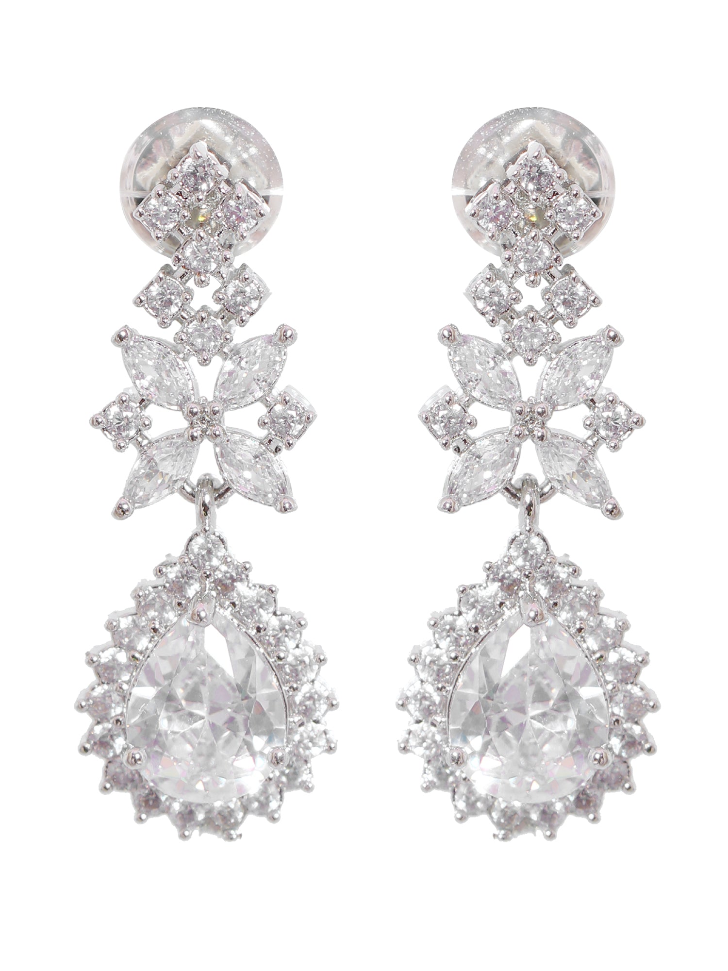 SwaDev American Diamond White & Silver-Plated Heavy  Party Wear Jewellery Set SDJS0005