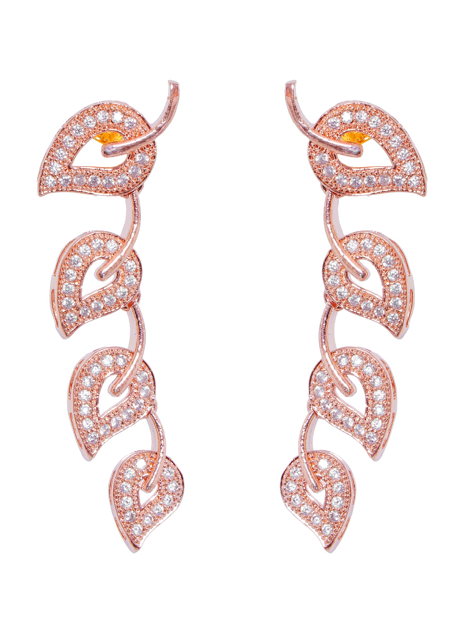 Elegant Rose Gold Leaves Jewellery Set with AD/American Diamond Danglers