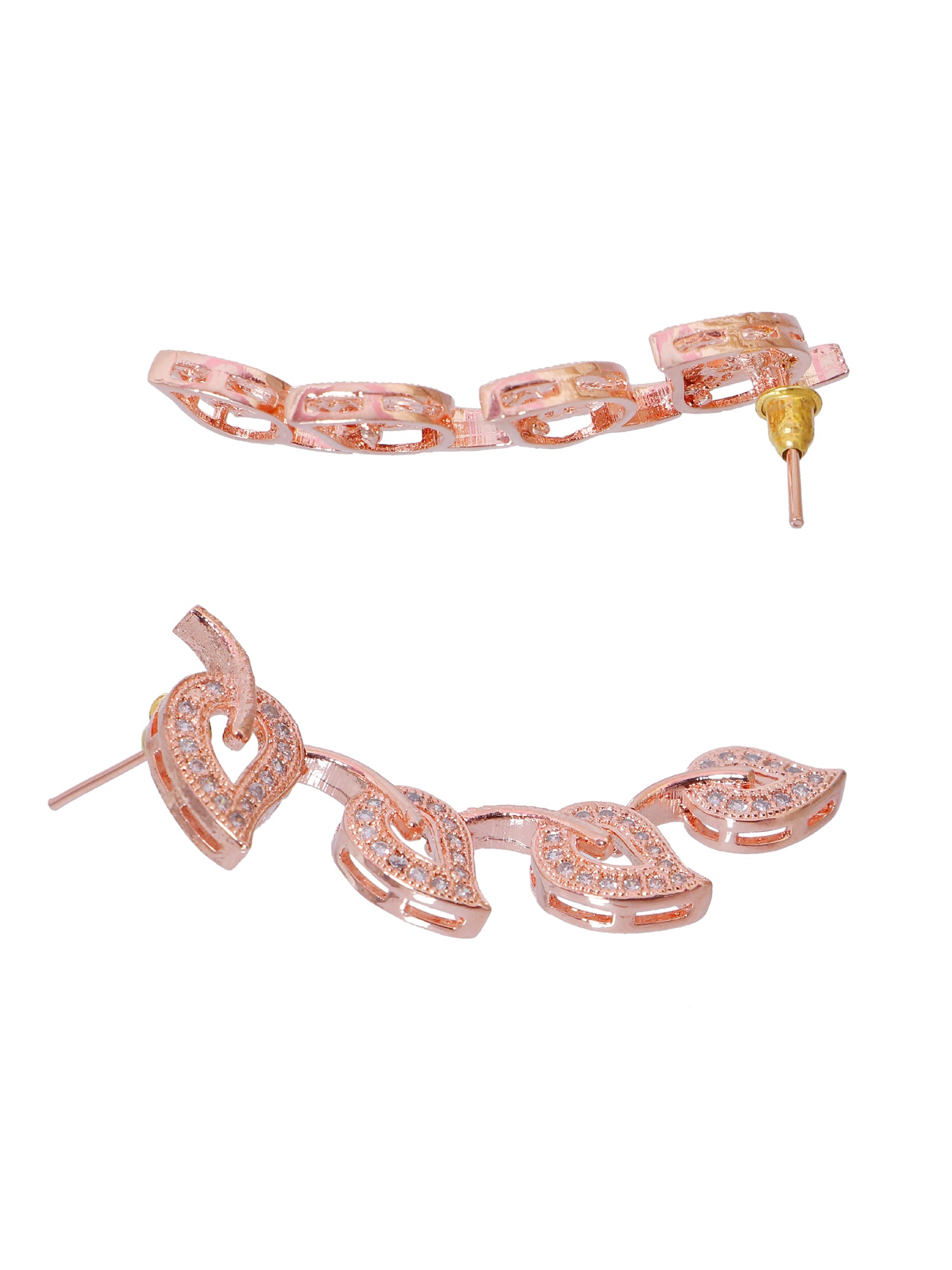 Elegant Rose Gold Leaves Jewellery Set with AD/American Diamond Danglers