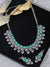 SwaDev AD/American Diamond Green Leaf Style Silver Toned Studded Layered Jewellery Set