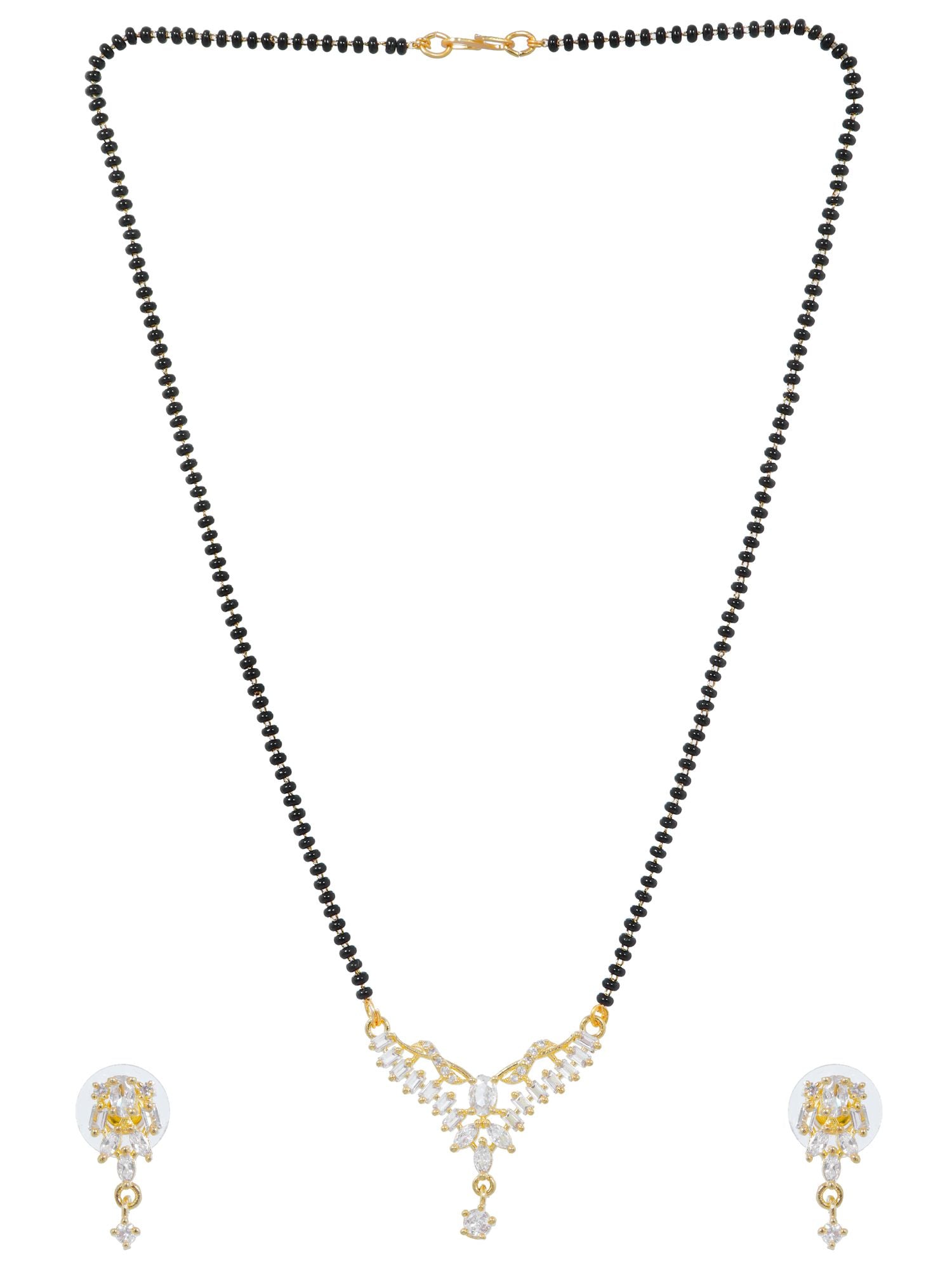 Gold-Plated AD studded Black Beaded Mangalsutra Set for Women