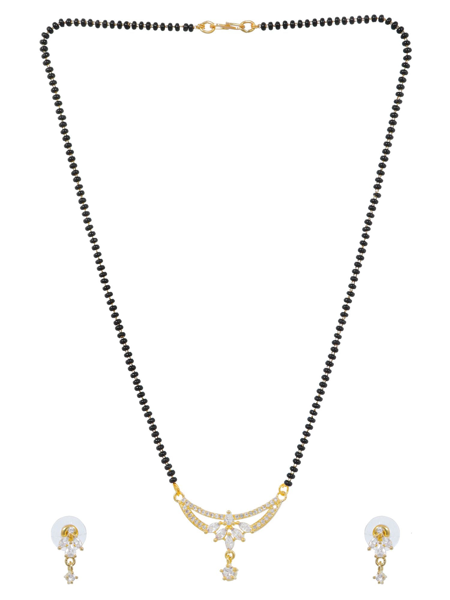 Stylish AD StuddedFloral Mangalsutra Earrings Set for Women