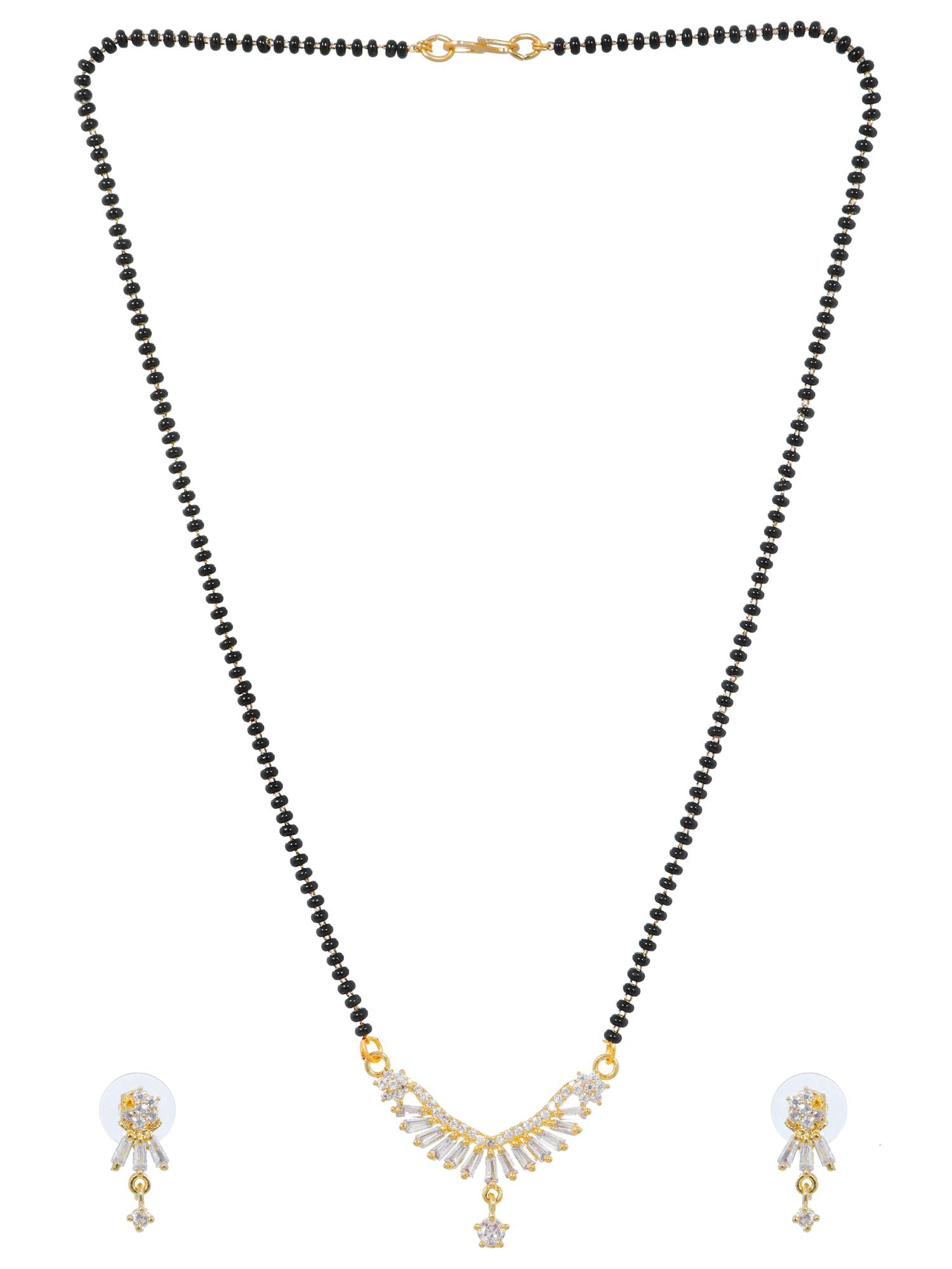 Stylish AD studded Gold Plated Black Beaded Mangalsutra for Women