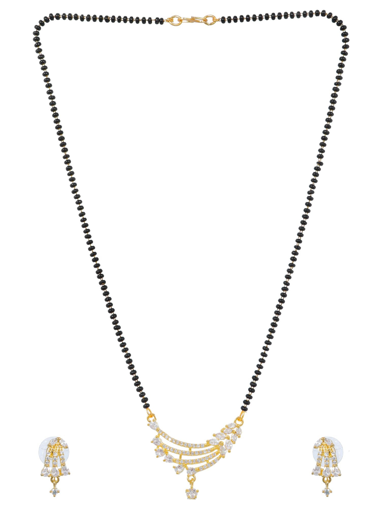 Gold-Plated Americian Diamond Studded Mangalsutra Earrings Set for Women